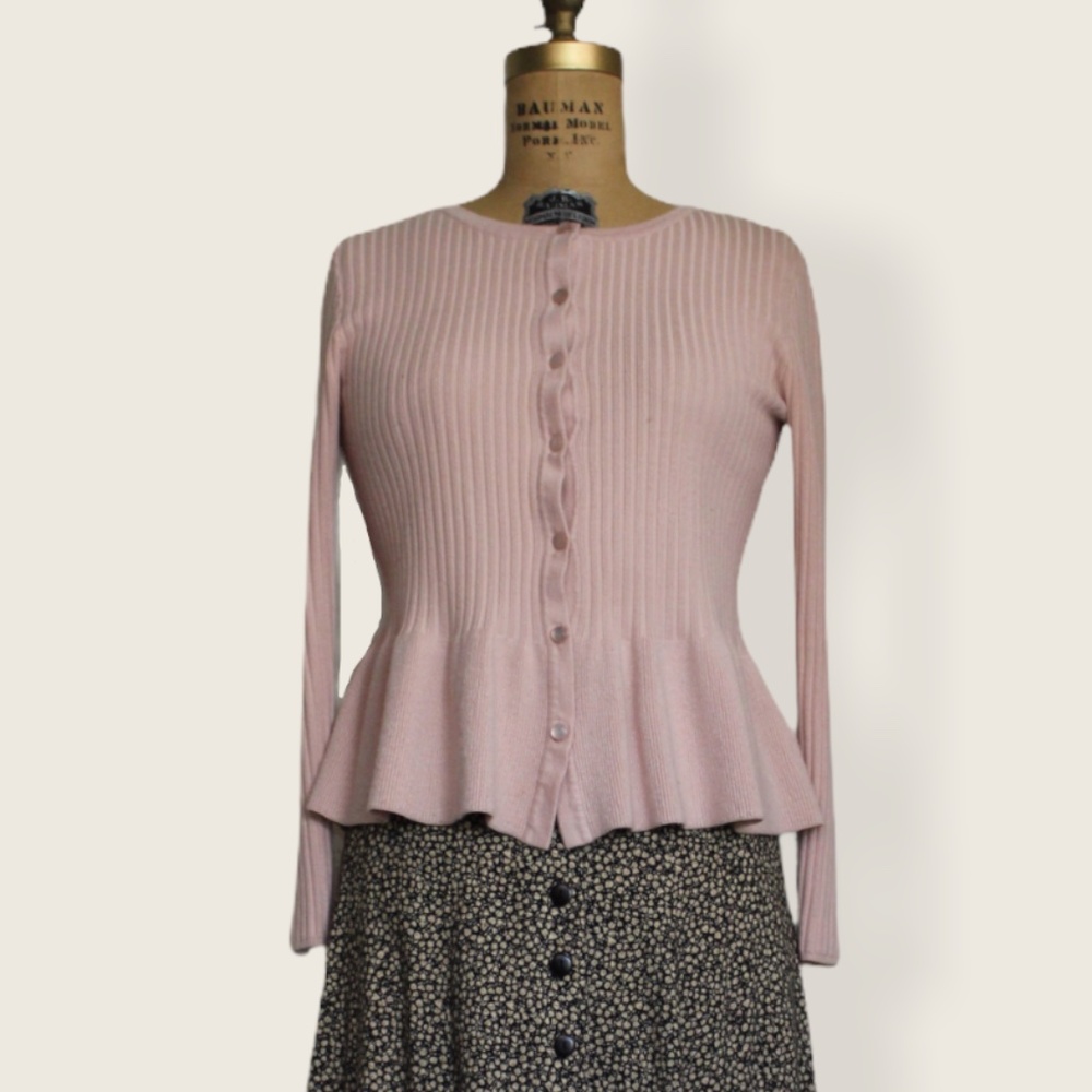 Cable & Gauge Soft Pink Ribbed Peplum Cardigan